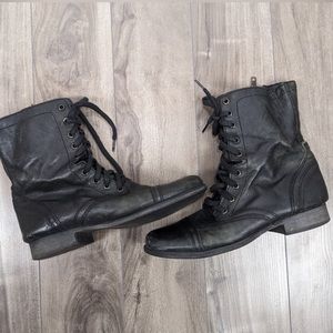 Steve Madden Black Leather Lace Up Moto Combat Grunge Boots US 8.5